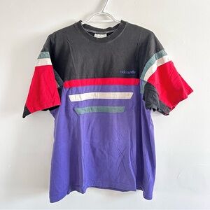 Vintage 80’s Adidas Black and Purple Men's Tee with Red Accents